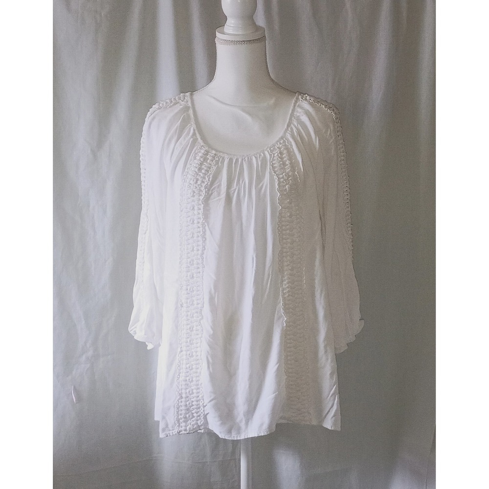 Bundle-3 White & Beige Bohemian Milkmaid Blouses Crochet Lacy Romantic Details L - Picture 13 of 16
